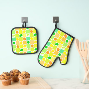 Lemon, Lime and Oranges Citrus Retro Fruit Slices Oven Mitt & Pot Holder Set