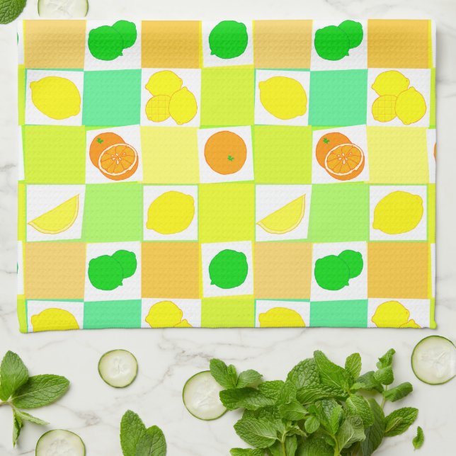Lemon Lime and Oranges Pattern Kitchen Towel (Folded)