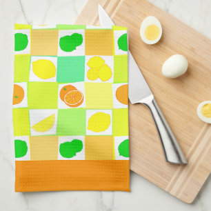 Lemon Lime and Oranges Pattern Orange Border Kitchen Towel