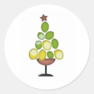lemon lime Christmas tree with star/martini glass Classic Round Sticker