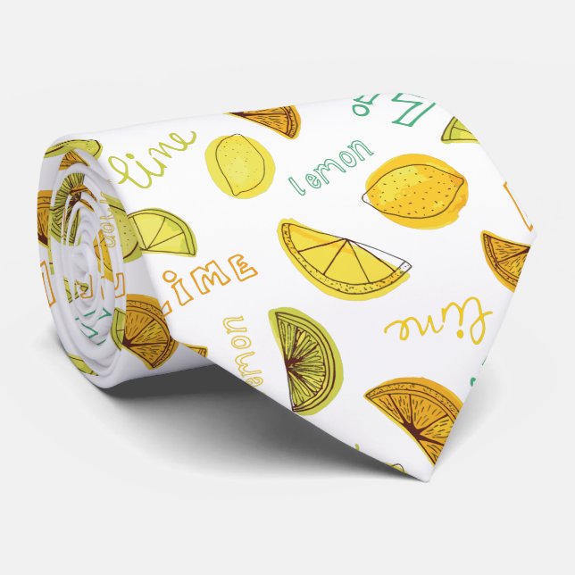 Lemon & Lime Citrus Fruit Pattern Tie (Rolled)
