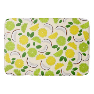 Lemon lime coconut and mint happy cheerful pattern bath mat
