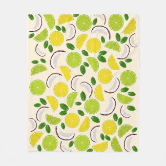 Lemon lime coconut and mint happy cheerful pattern fleece blanket