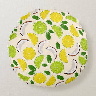 Lemon lime coconut and mint happy cheerful pattern round pillow