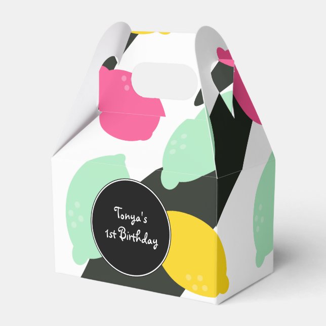 Lemon Lime Colourful Stripes Fruity Pattern Favor Box (Front Side)
