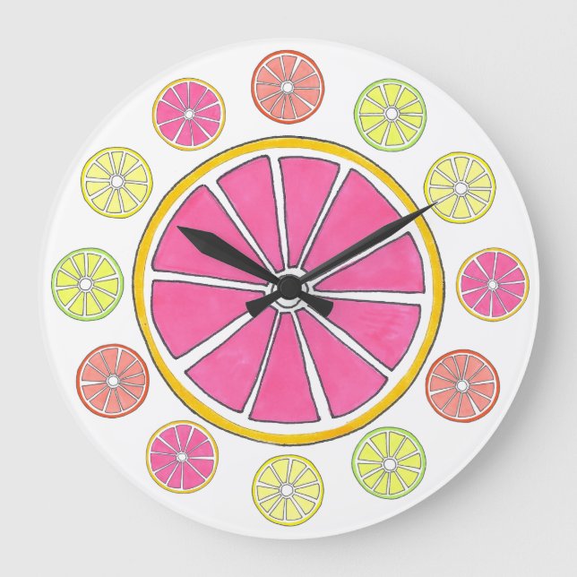 Lemon Lime Grapefruit Orange Citrus Fruit Kitchen Large Clock (Front)