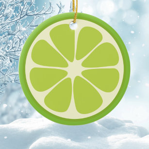 Lemon Lime Green Juicy Summer Citrus Fruit Slice Ceramic Ornament