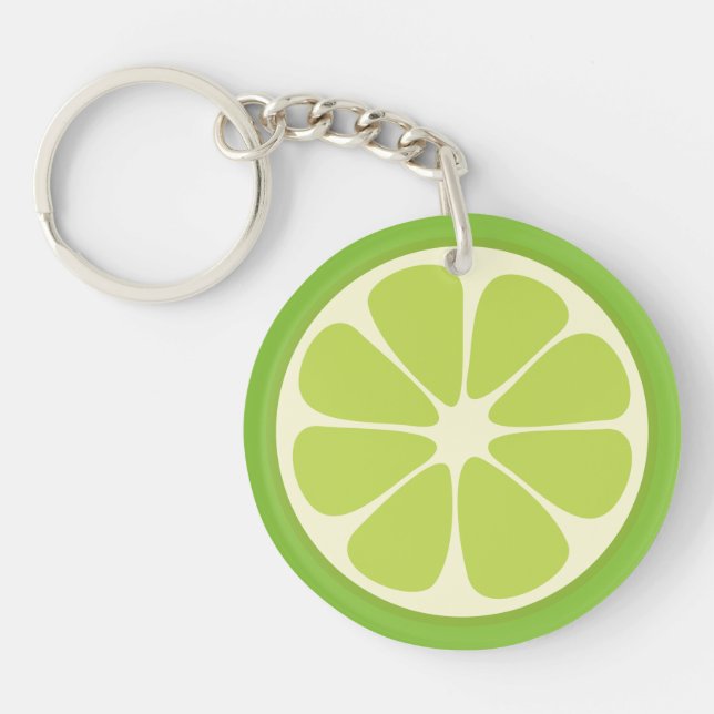 Lemon Lime Green Juicy Summer Citrus Fruit Slice Keychain (Front)