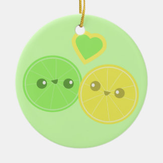 Lemon Lime Heart Kawaii Ceramic Ornament