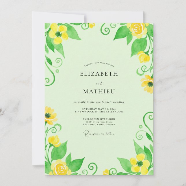 Lemon Lime Leafy Wedding Invitation (Front)
