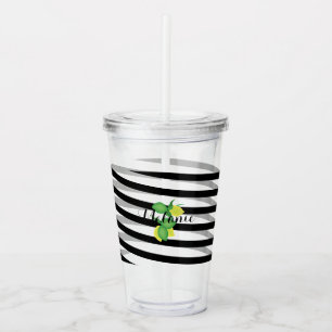 Lemon Lime Limoncillo Ribbon Stripes Monogram Acrylic Tumbler