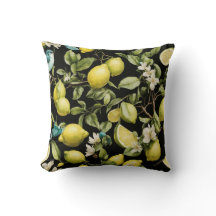 Lemon Lime Noir: Citrus Pattern on Dark Black Back