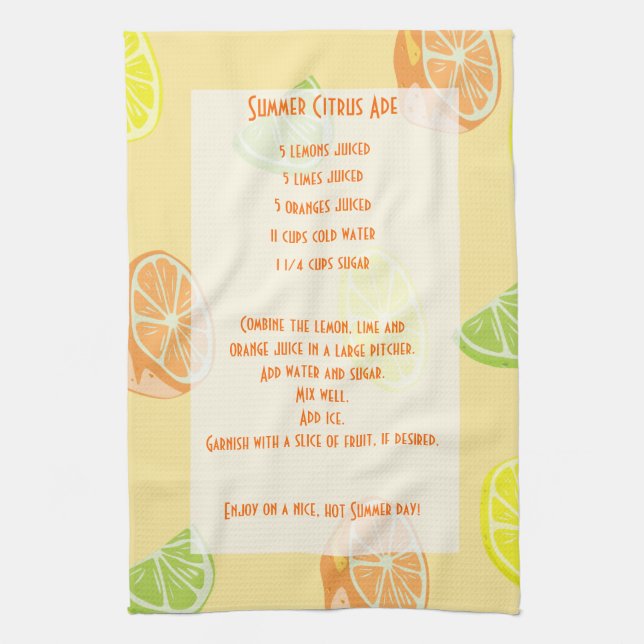 Lemon, Lime, Orange Citrus Ade Recipe Kitchen Towel (Vertical)