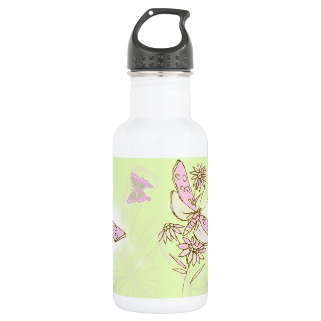 Lemon Lime Pink Butterfly 532 Ml Water Bottle (Front)