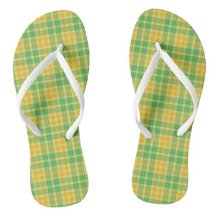 Lemon-Lime Plaid Pattern Flip Flops
