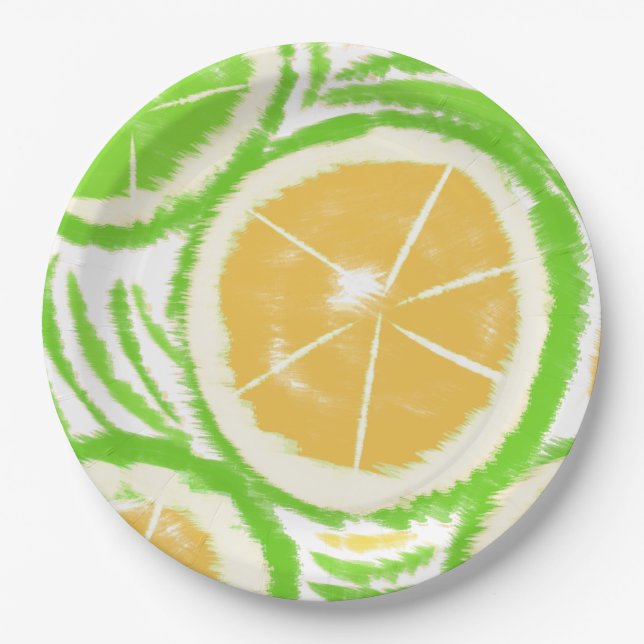 Lemon Lime Slices Swirl Abstract Party Paper Plate (Front)