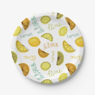 Lemon & Lime Zesty Fruit Pattern Paper Plate