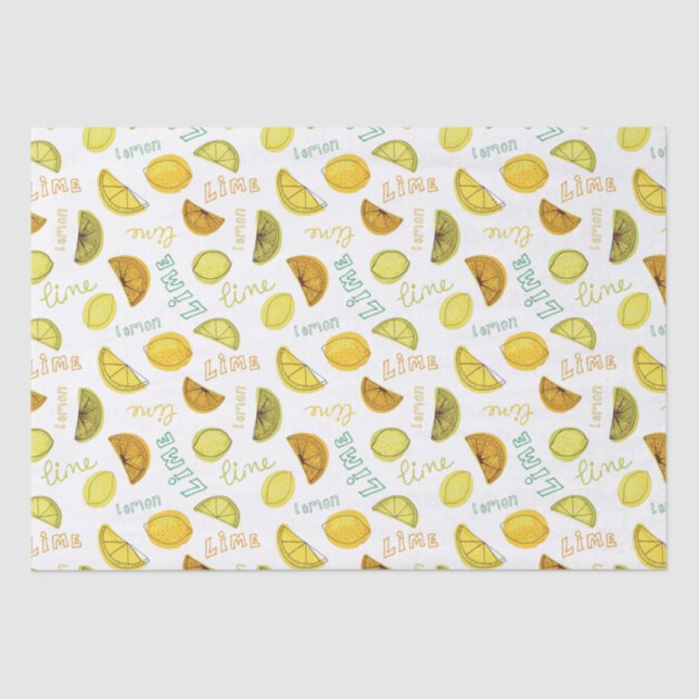 Lemon & Lime Zesty Fruit Pattern Tissue Paper (Front)