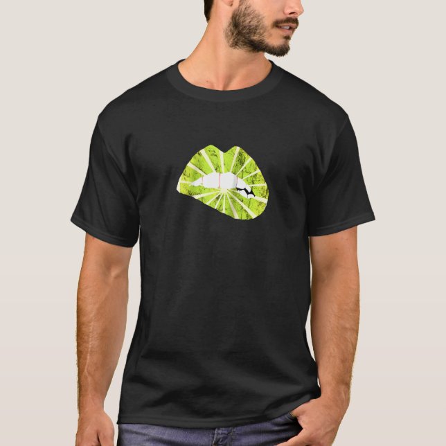 Lemon Lips Sour Lime Lipstick Lemonade Kissing Fru T-Shirt (Front)