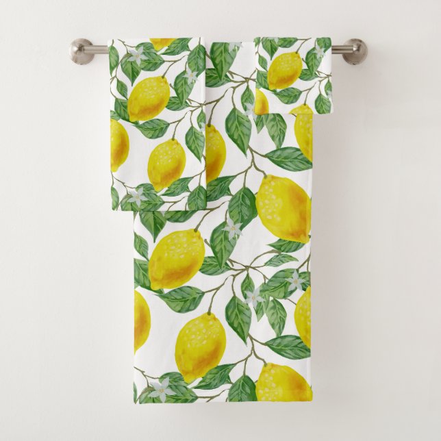 Lemon Lush White Bath Towel Set (Insitu)