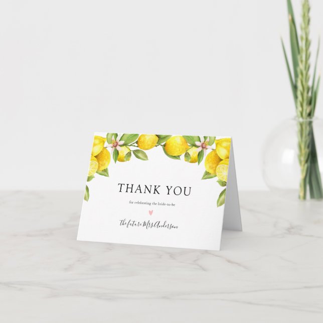 Lemon Main Squeeze Bridal Shower Thank You Note Card (Front)