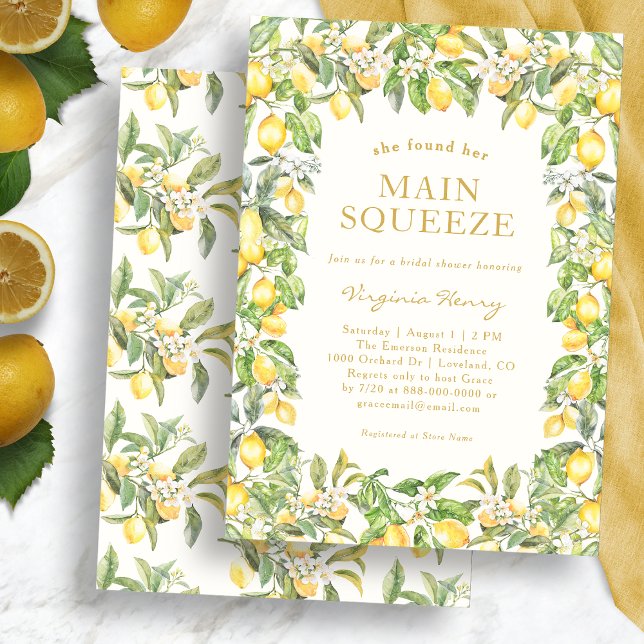 Lemon Main Squeeze Invitation (Watercolor Italian Lemon Floral Bridal Shower Invitation by Painted Paperie
)