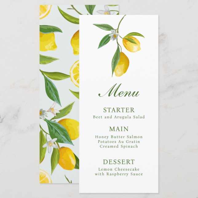 Lemon Main Squeeze Menu Card (Front/Back)