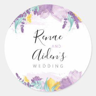 Lemon, Mauve and Lavender Sticker, Round Sticker