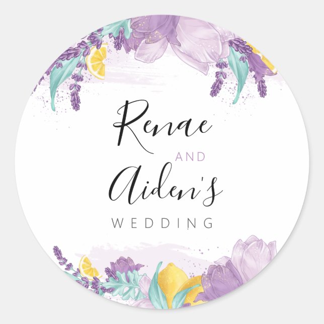 Lemon, Mauve and Lavender Sticker, Round Sticker (Front)