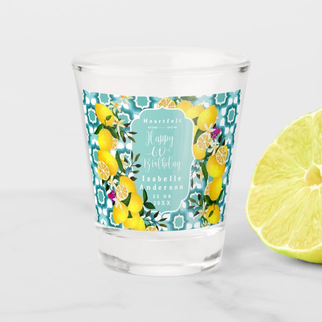 Lemon Mediterranean 60th Blue Shot Glass (Front)