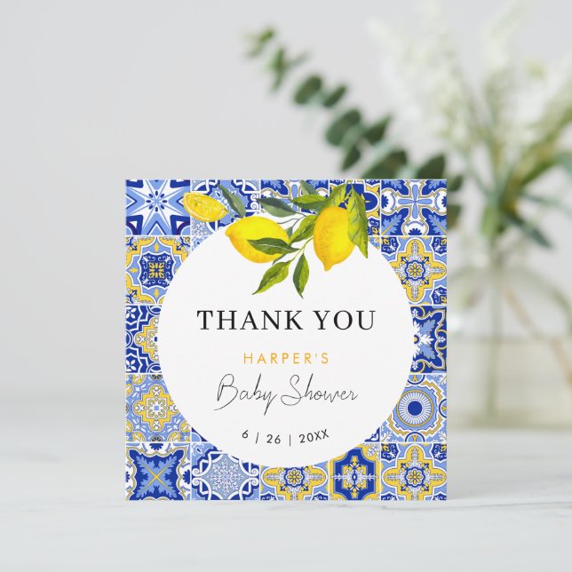 Lemon Mediterranean Baby Shower Thank You Card (Standing Front)