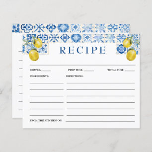 Lemon Mediterranean Blue Tile Bridal Recipe Card