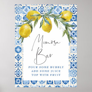 Lemon Mediterranean Blue Tile Mimosa Bar Poster
