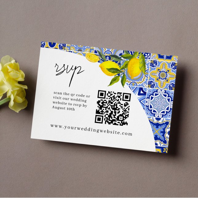 Lemon Mediterranean Boho Arch RSVP QR Code Card (Creator Uploaded)