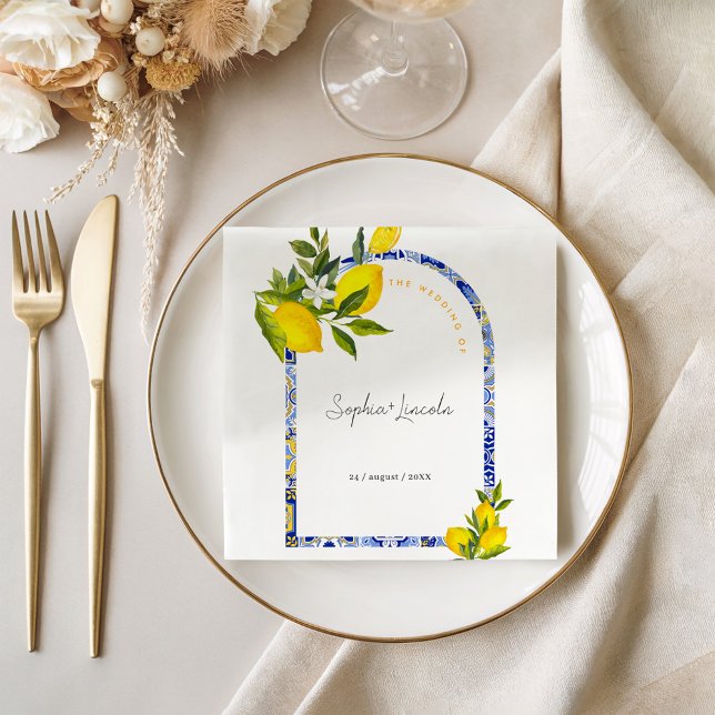 Lemon Mediterranean Boho Arch Wedding Napkin (Creator Uploaded)