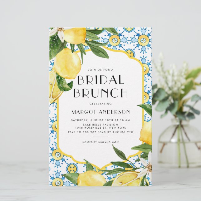 Lemon Mediterranean Bridal Brunch Invitatation (Standing Front)