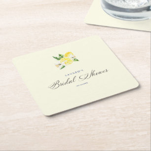 Lemon Mediterranean bridal shower italian  Square Paper Coaster
