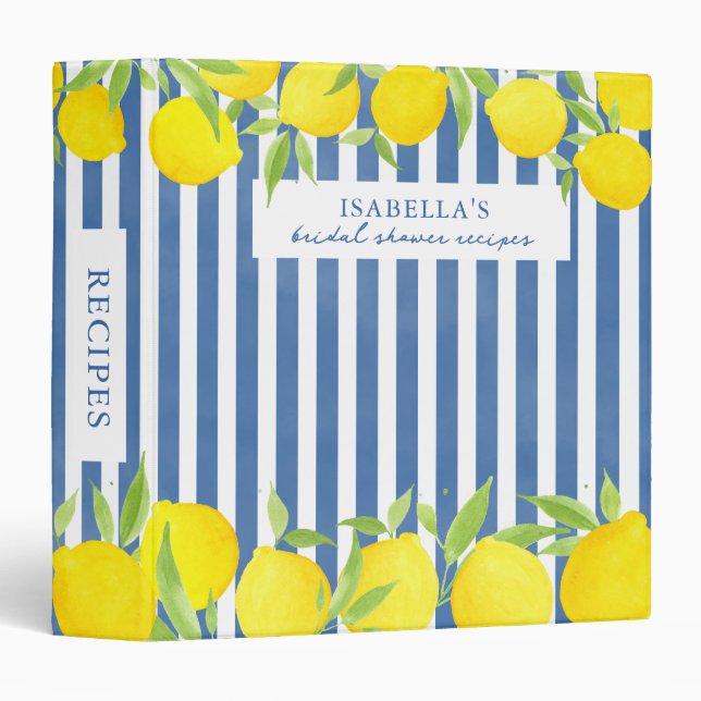Lemon Mediterranean Bridal Shower Recipe Binder (Front/Spine)