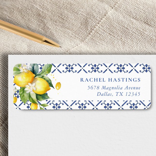 Lemon Mediterranean Bridal Shower Return Address (Creator Uploaded)