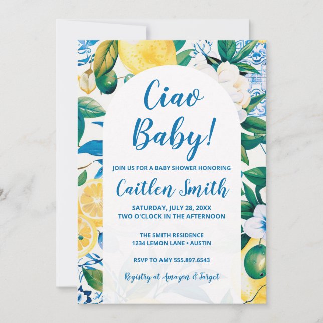 Lemon Mediterranean Ciao Baby Shower Invitation (Front)