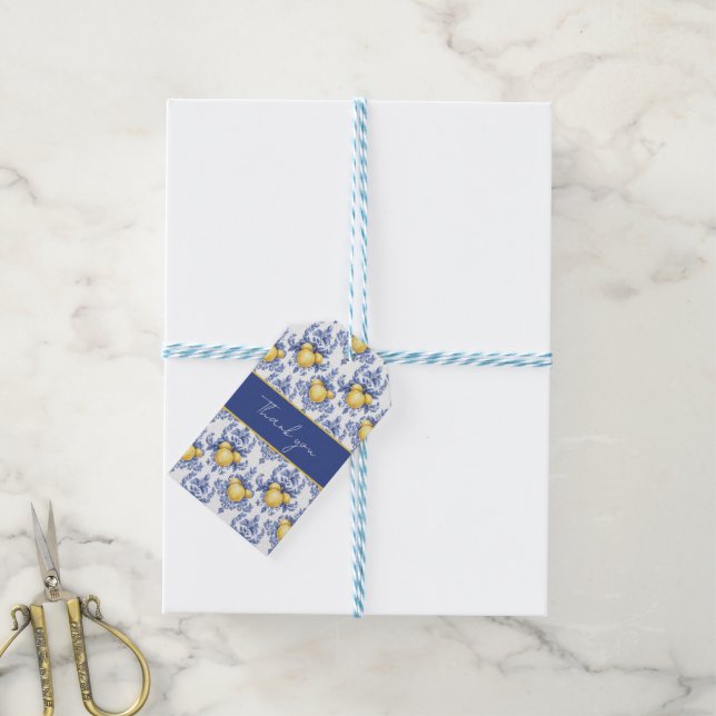 Lemon Mediterranean Citrus Pattern  Gift Tags (With Twine)