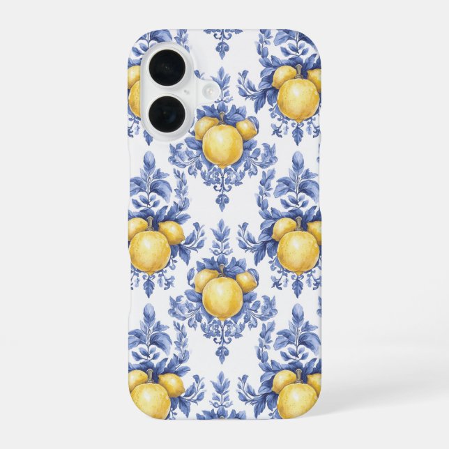 Lemon Mediterranean Citrus Pattern  iPhone 16 Case (Back)