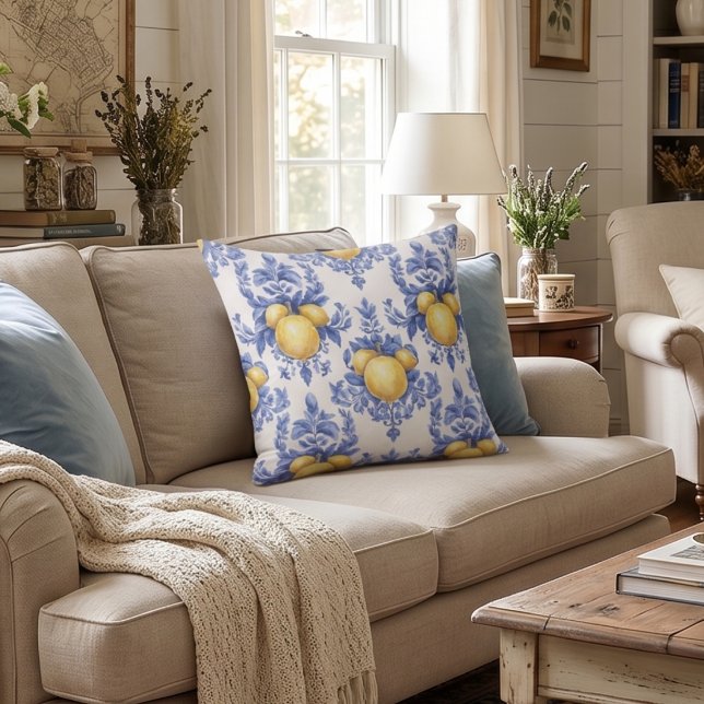 Lemon Mediterranean Citrus Pattern  Throw Pillow (Creator Uploaded)