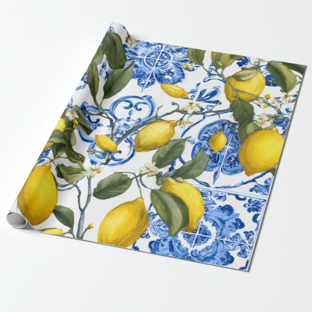 Lemon Mediterranean Decorative Gift Wrap Paper (Unrolled)