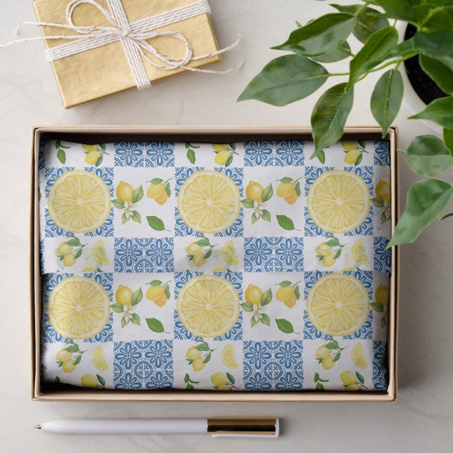 Lemon Mediterranean French Country Tile Pattern Tissue Paper (Gift)
