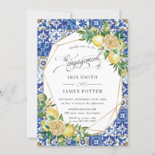 Lemon Mediterranean Greenery Geometric Engagement  Invitation