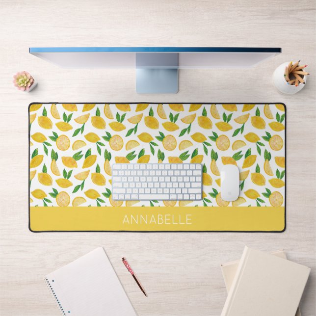 Lemon Mediterranean Personalized First Name Desk Mat (Office 1)