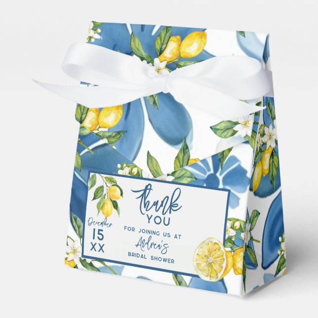 Lemon Mediterranean Tile Bridal Shower Favor Box (Front Side)