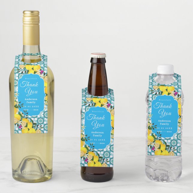 Lemon Mediterranean Tiles Blue Bottle Tag (In Situ)