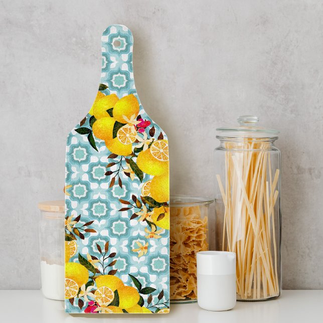 Lemon Mediterranean Tiles Blue Cutting Board (Lemon Mediterranean Tiles Blue Cutting Board)